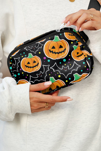 Black Halloween Pumpkin Adjustable Strap Crossbody Bag