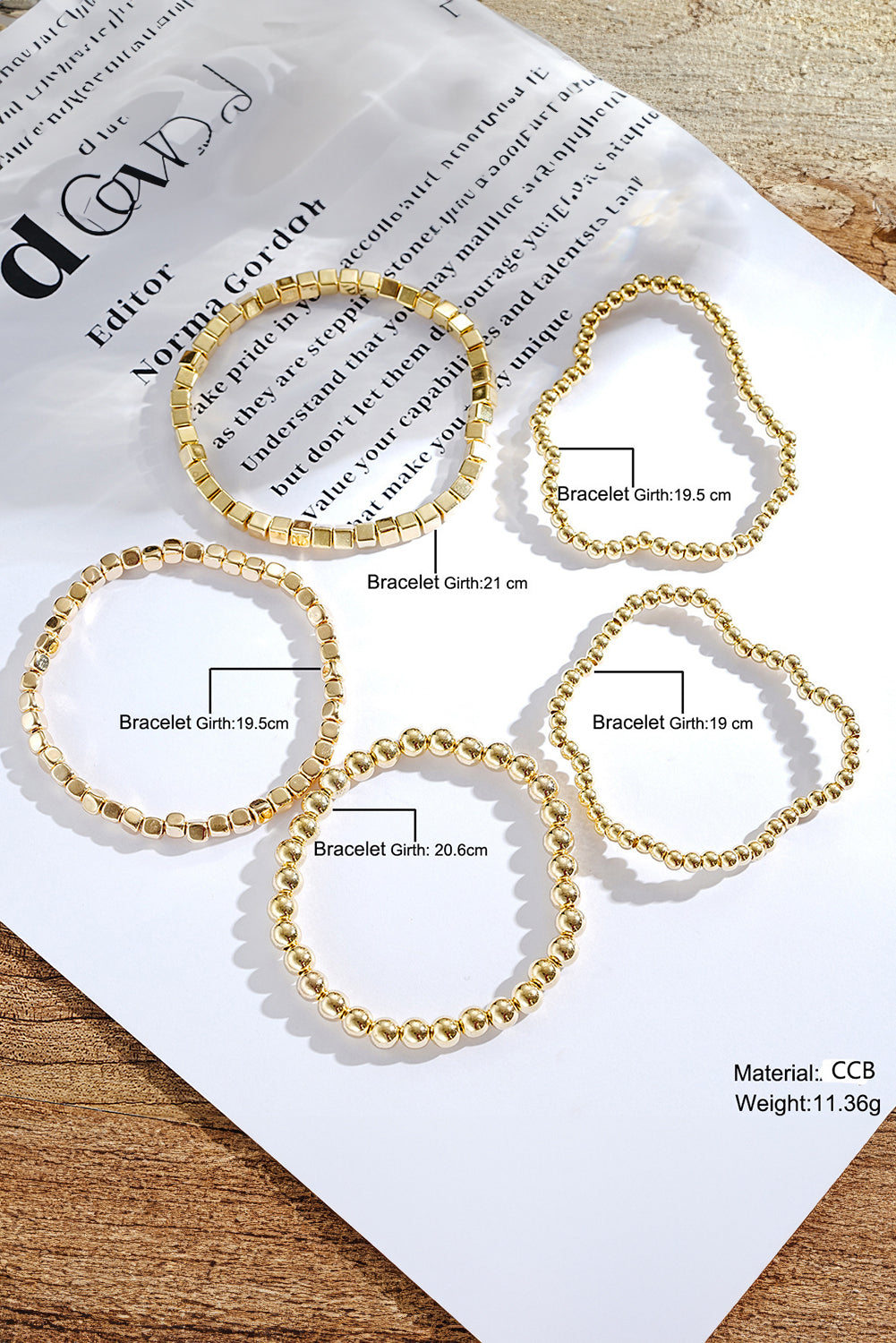 Gold Plated Cube Beaded 5 Pcs Bracelet Set