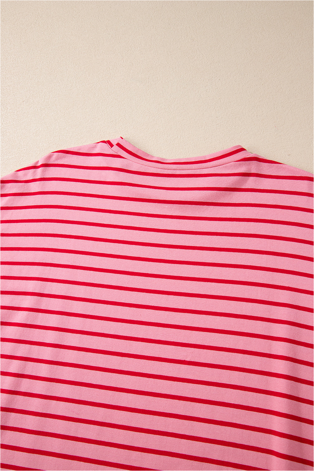 Strawberry Pink Striped 3/4 Sleeve Round Hem Shift T Shirt Dress