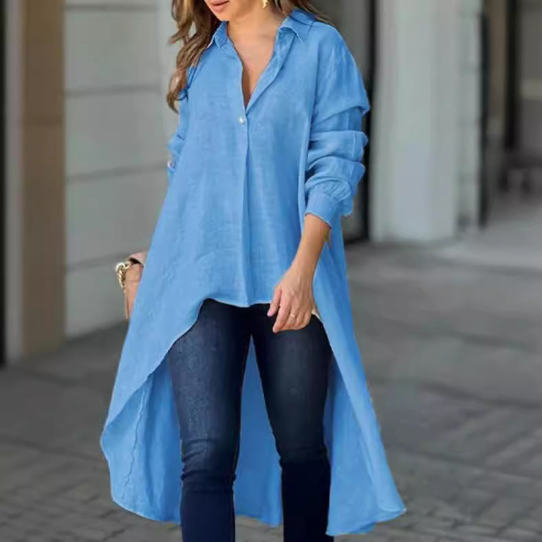 Elegant Long Sleeve Fashion Solid Color Loose Lapels Shirt