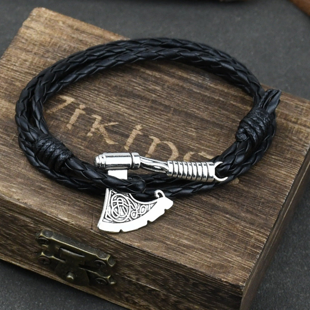 Men's Jewelery Ax Wrap Anchor Viking Leather Bracelet