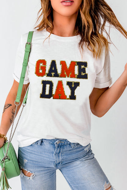 White Glitter GAME DAY Rugby Football Season Round Neck T Shirt