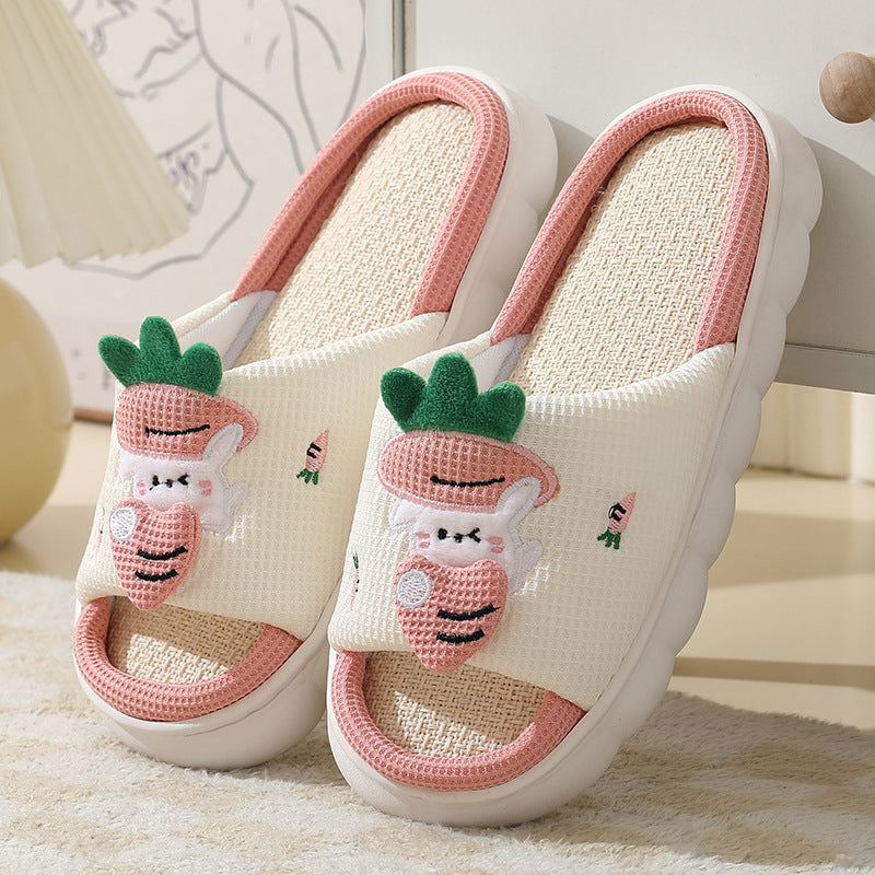 Cute Carrot Rabbit Shoes Linen Slippers Men And Women Couples Indoor Non-slip Thick Bottom House Shoes