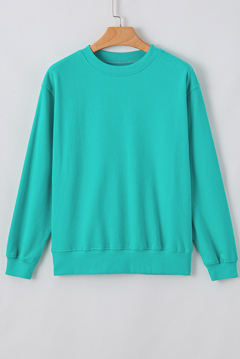 Aruba Blue Plain Drop Shoulder Crewneck Pullover Sweatshirt