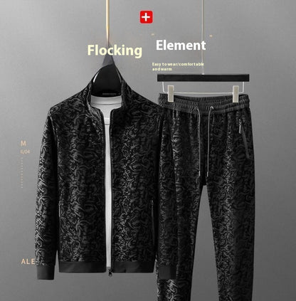 Jacquard Flocking Leisure Sports Two-piece Set Jacket Suits