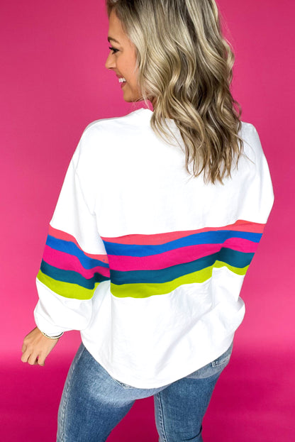 Green Colorful Striped Accent Long Sleeve T Shirt