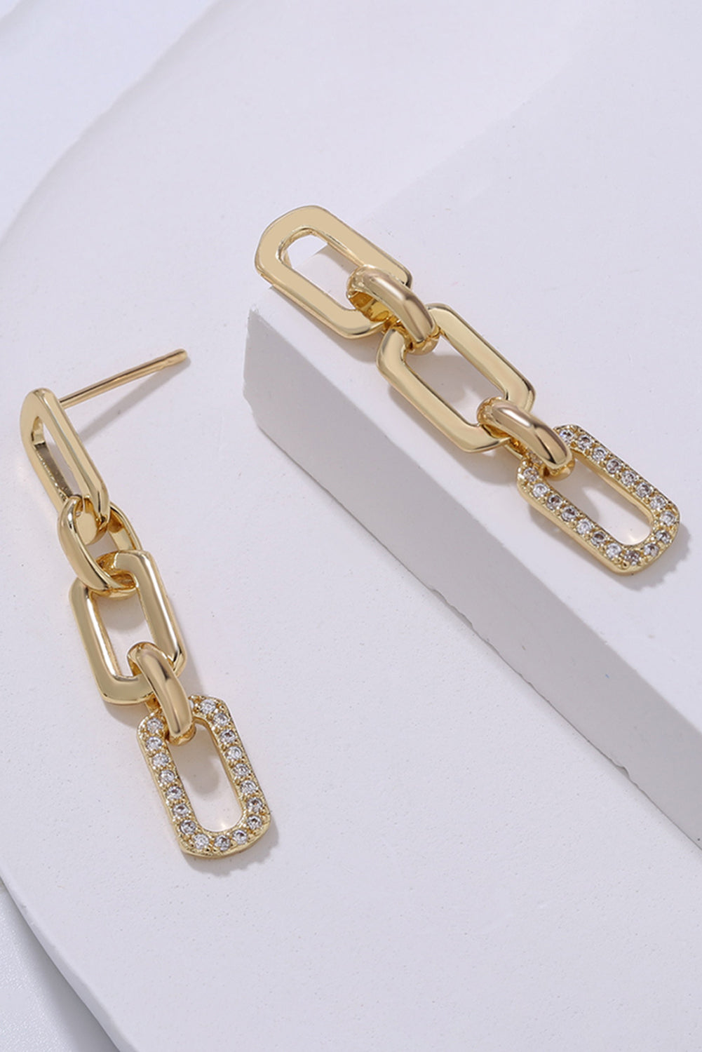 Gold Chain Link Rhinestone Decor Plate Stud Earrings