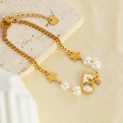 Fashion Simple Five-pointed Star Stainless Steel Heartbeat Pearl Bracelet