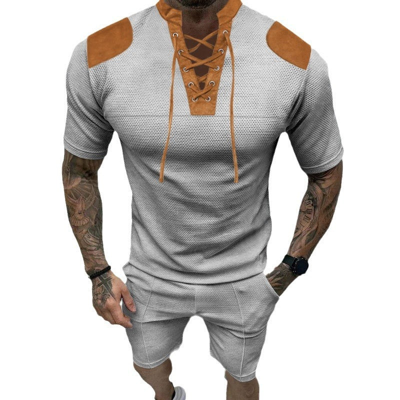 Men's Round Neck Lace-up Shorts Suit