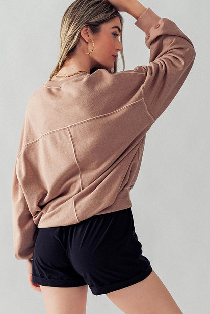 Orchid Petal Exposed Seam Batwing Sleeve Drop Shoulder Sweatshirt