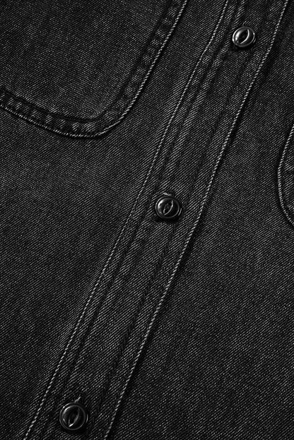 Black Flap Pocket Buttons Collared Jean Jacket