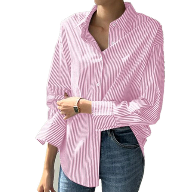 Women's Loose Casual Striped Long-sleeved Shirt