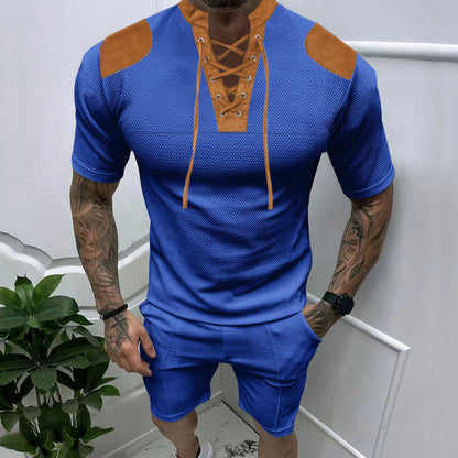 Men's Round Neck Lace-up Shorts Suit