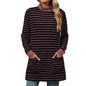 Striped Print Long Sweatshirt With Pocket Loose Long Sleeve Pullover T-shirt Top