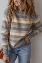 Orange Color Block Ribbed Edge Round Neck Sweater