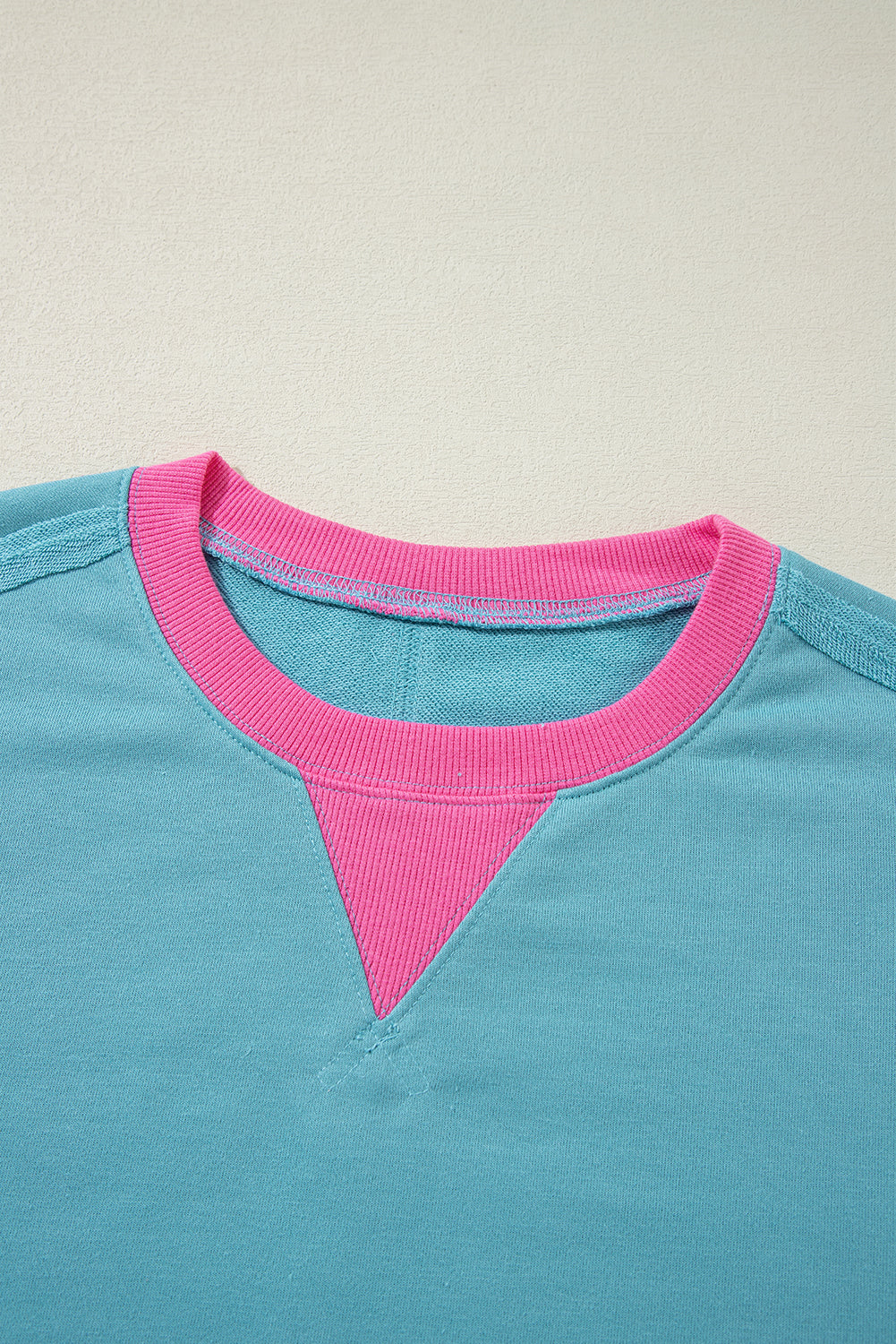 Light Blue Colorblock Patchwork Crew Neck Loose Sweatshirt