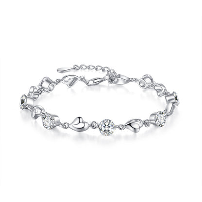 S999 Pure Silver Love Heart Simple Personality Mori Style Student Couples Bracelet