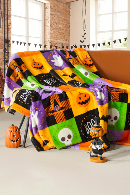 Purple Halloween Patten Checkerboard Flannel Large Blanket