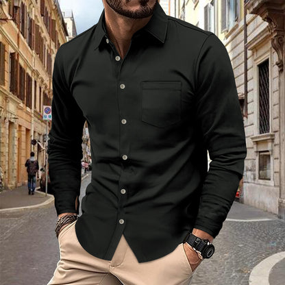 Button Casual Long Sleeve Shirt Top Men