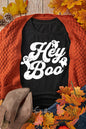 Black Halloween Hey Boo Ghost Print Crew Neck T Shirt