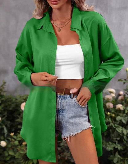 Fashion Loose Candy Color Long Sleeve Shirt Top