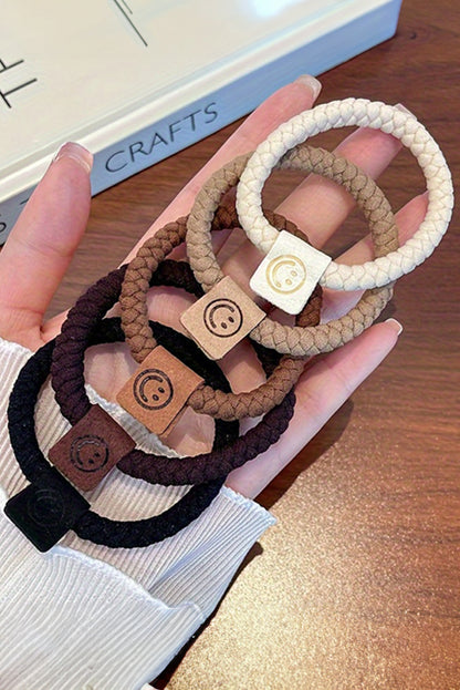 Khaki 5pcs Smile Face Decor Braided Hair Ties