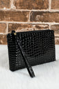 Black Crocodile Pattern Zipper Wristlet Wallet