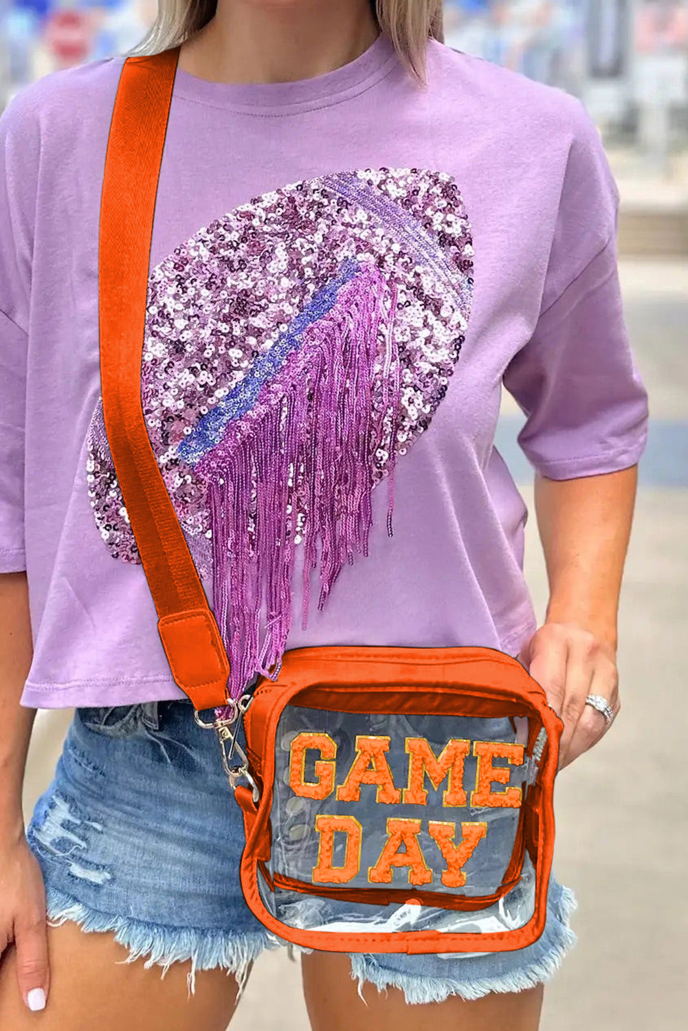 Fiery Red GAME DAY Rugby Football Clear Shoulder Bag