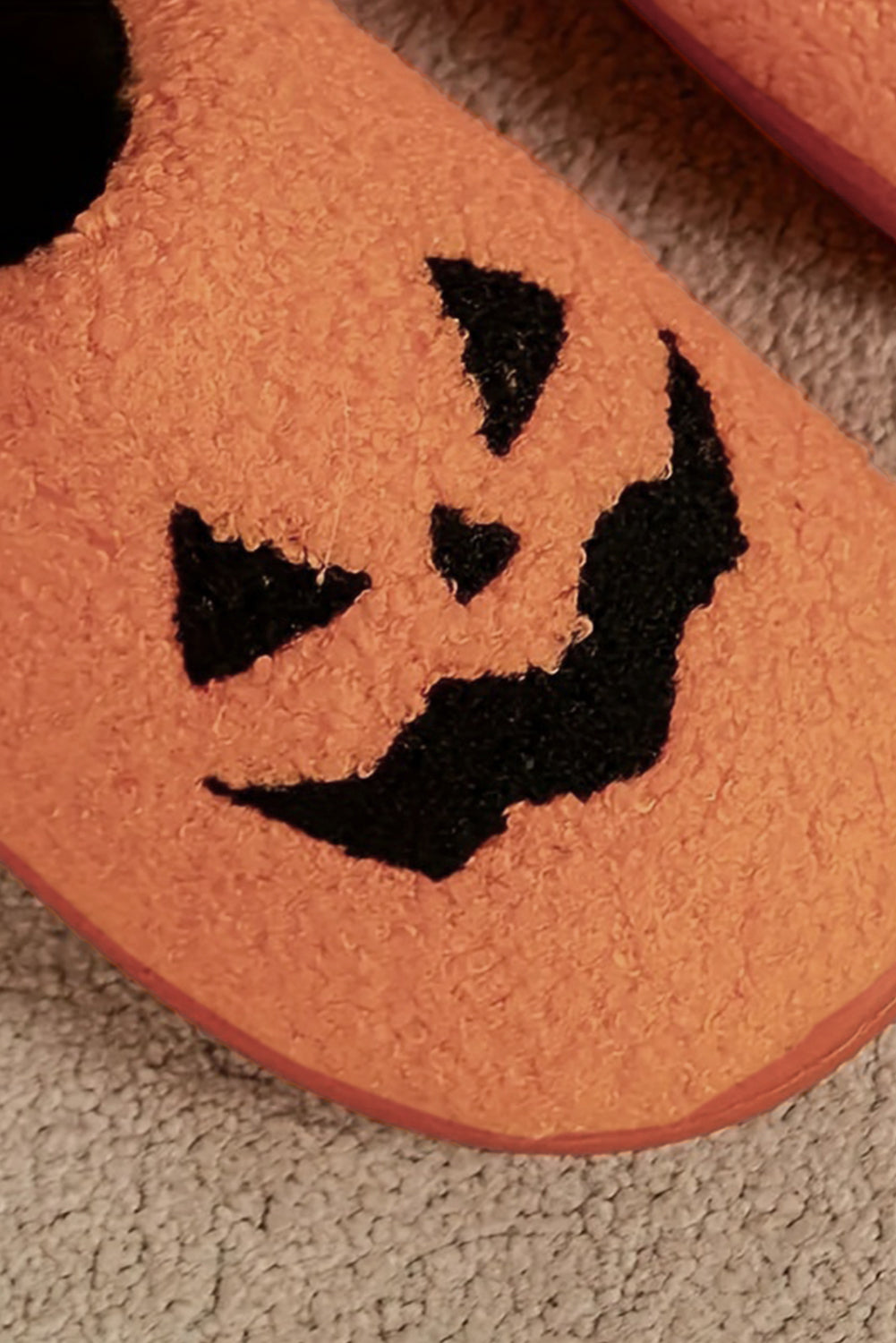 Black Halloween Pumpkin Face Graphic Plush Slippers