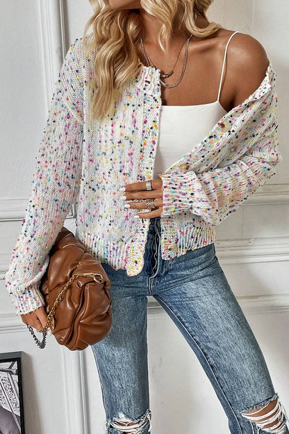 Apricot Rhinestone Decor Multicolor Confetti Sweater Cardigan