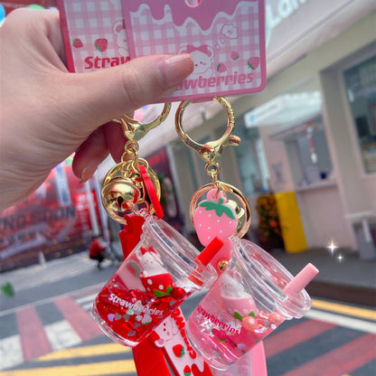 Floating Strawberry Bear Oil Key Chain Pendant