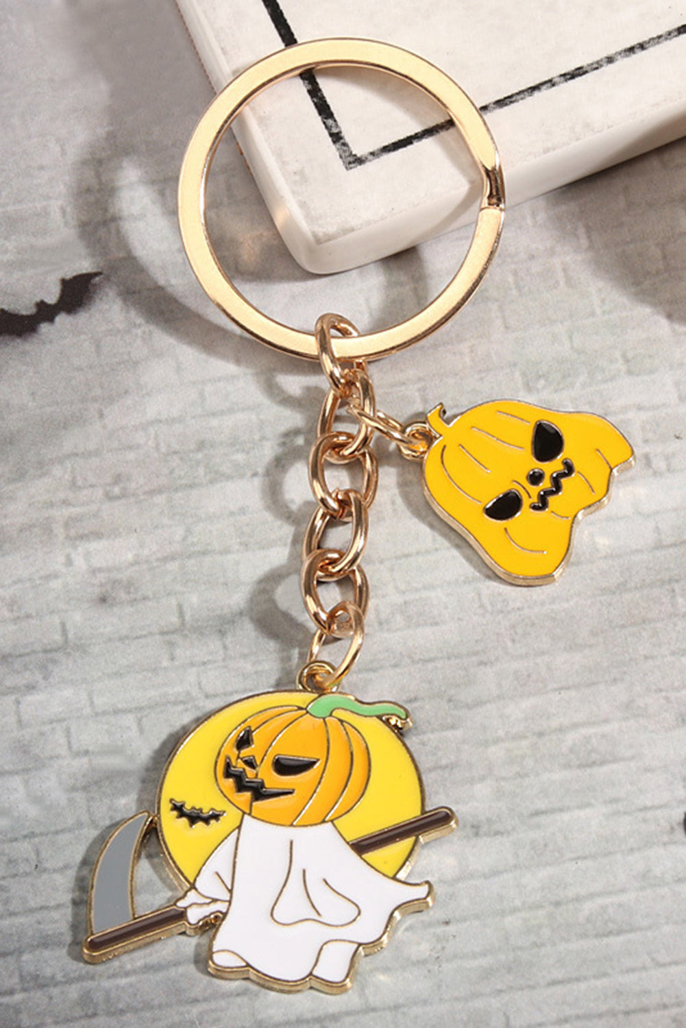 Yellow Pumpkin Ghost Pendant Halloween Keychain