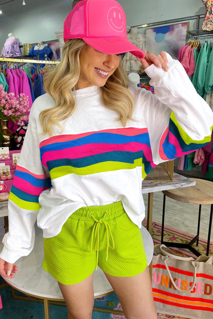 Green Colorful Striped Accent Long Sleeve T Shirt