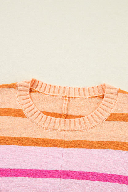 Yellow Stripe Gradient Striped Ribbed Edge Loose Sweater