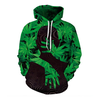 Men Fashion Green Big Leaf Hoodie