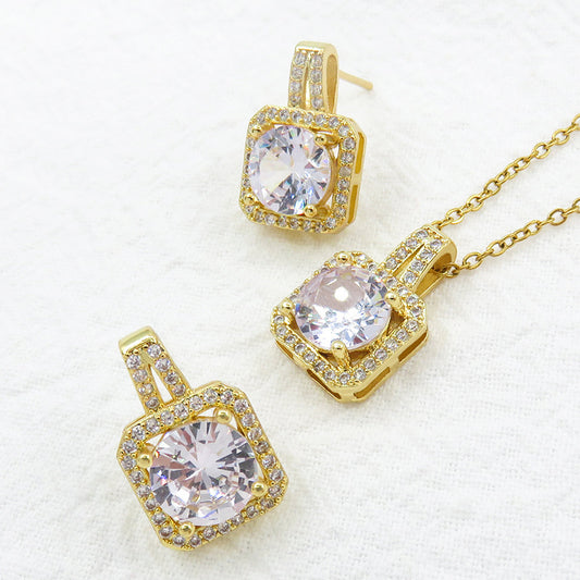 Light Luxury Diamond Necklace Female Niche High Sense Elegant Zircon Square Stud Earrings