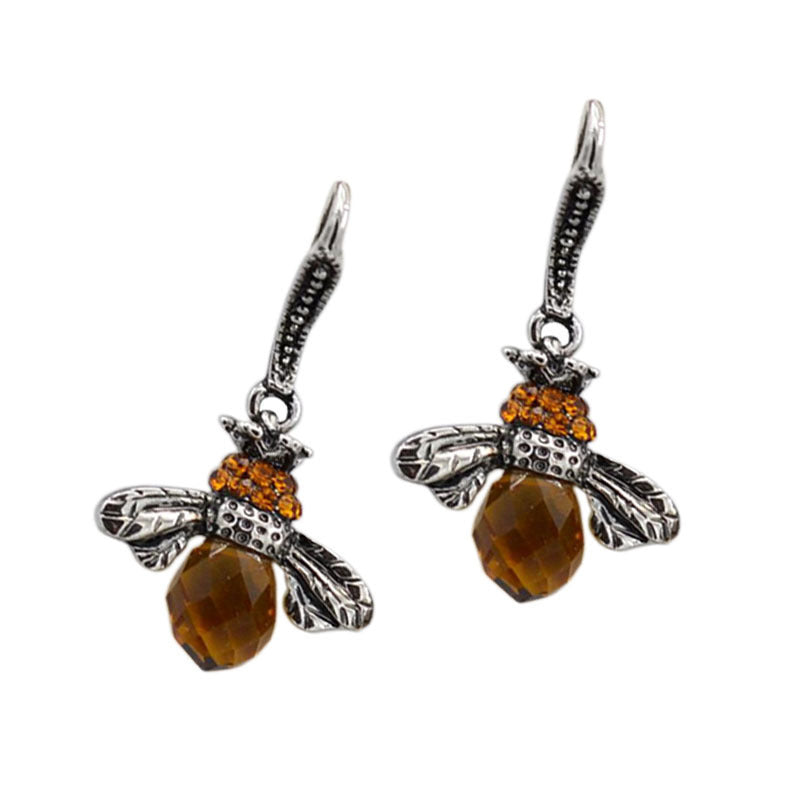 Fashion Simple Animal Shape Bee Crystal Rhinestone Earrings