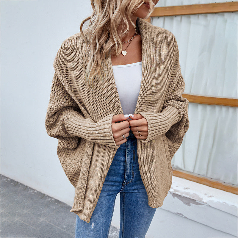 Cozy Loose Knit Bat Sleeve Cardigan - Autumn/Winter Women's Fashion Sweater with Large Lapel