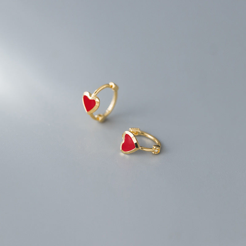 Female Cute Red Heart Shape Earrings