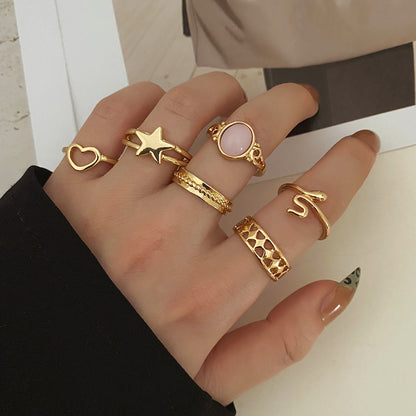 European And American Love Metal Ring Set Minority Simple Style Fashion High Sense Ornament 6-piece Set