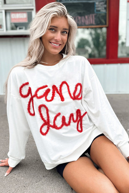 Russet Orange Tinsel Game Day Drop Shoulder Graphic Sweatshirt