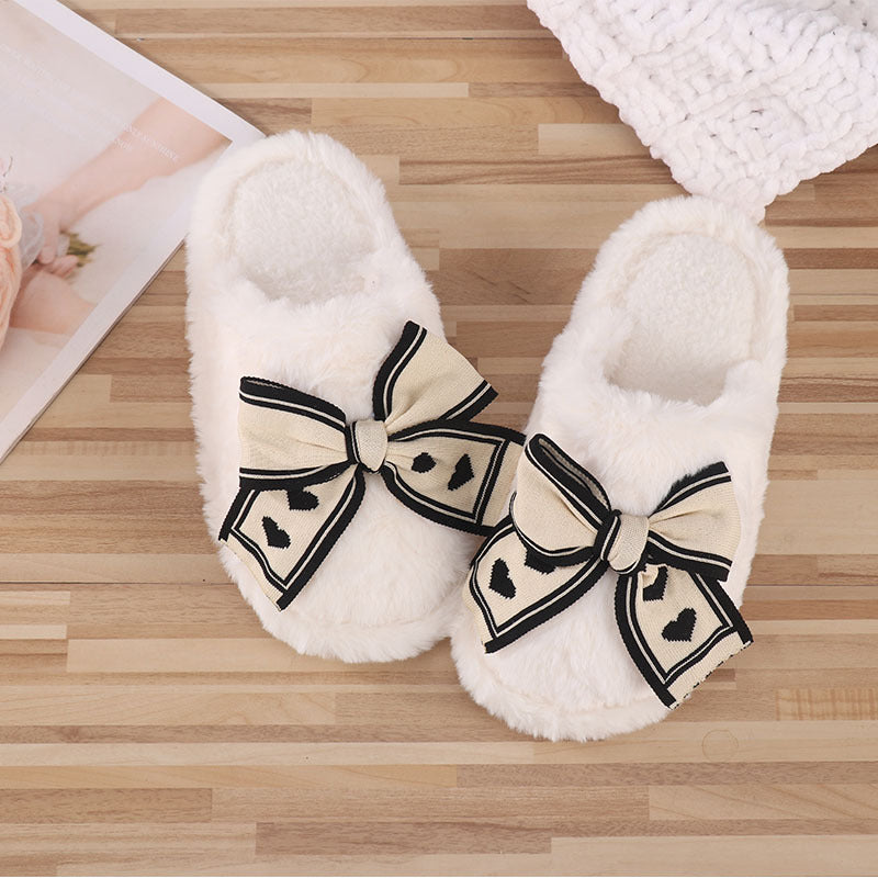 Ins Bow Slippers Home Fashion Warm Non-slip Floor Bedroom Slipper For Women House Shoes