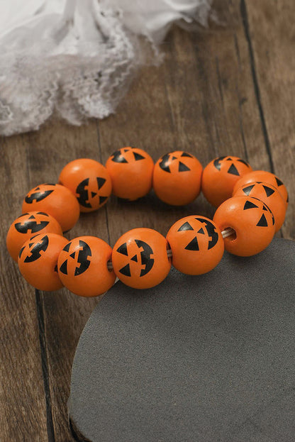 Russet Orange Halloween Pumpkin Face Beaded Bracelet