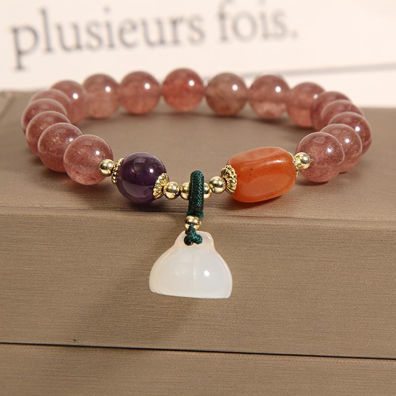 Natural Freshwater Pearl Strawberry Quartz Fishtail Bracelet