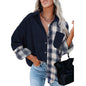 Women's Long Sleeve Loose Pockets Woolen Shirt