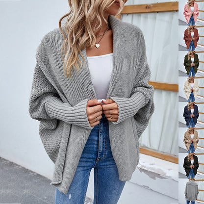 Cozy Loose Knit Bat Sleeve Cardigan - Autumn/Winter Women's Fashion Sweater with Large Lapel