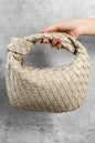 Beige Braided PU Leather Zipper Handbag