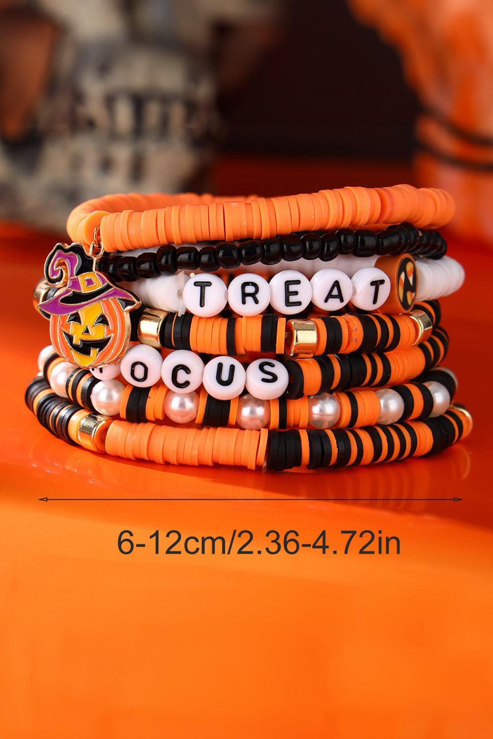 Orange TREAT HOCUS Halloween Pumpkin Beaded Multilayered Bracelet