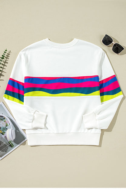 Green Colorful Striped Accent Long Sleeve T Shirt