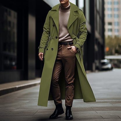 Design Long Trench Coat Large Lapel Double Breasted Belt Coat